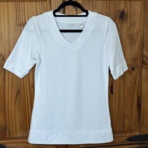 Isaac Mizrahi Live! Women's XXS White V-Neck Elbow Sleeve Knit Top Cotton Blend